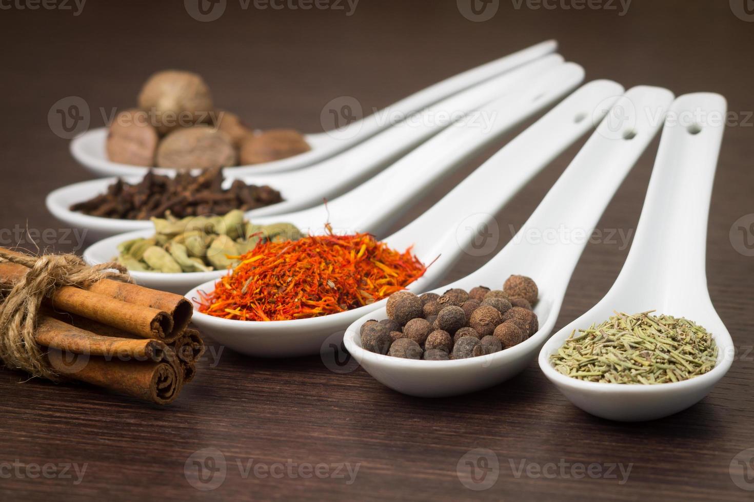 Various of Spice on wood background photo