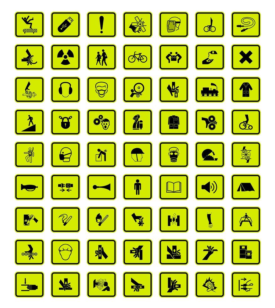Warning neon hazard symbols labels sign set  vector