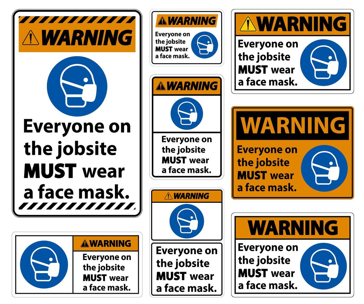Warning Wear A Face Mask Sign Set vector