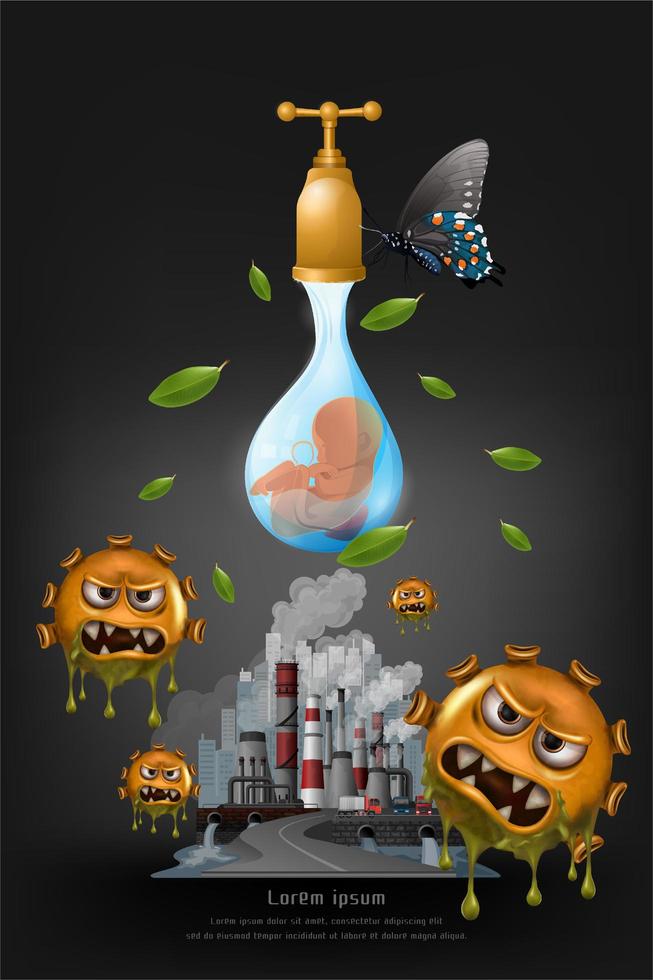 Global warming pollution collage concept vector