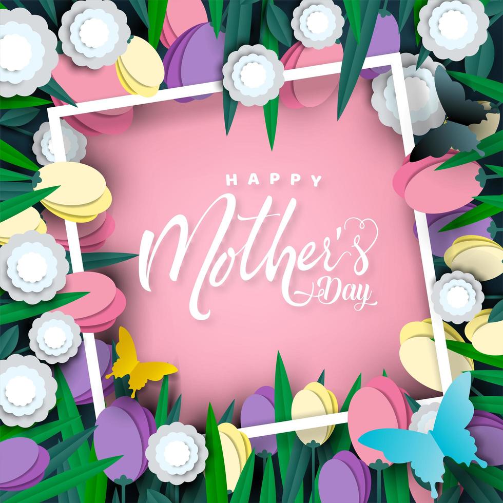 Happy Mother's Day cut paper flower card frame  design  vector