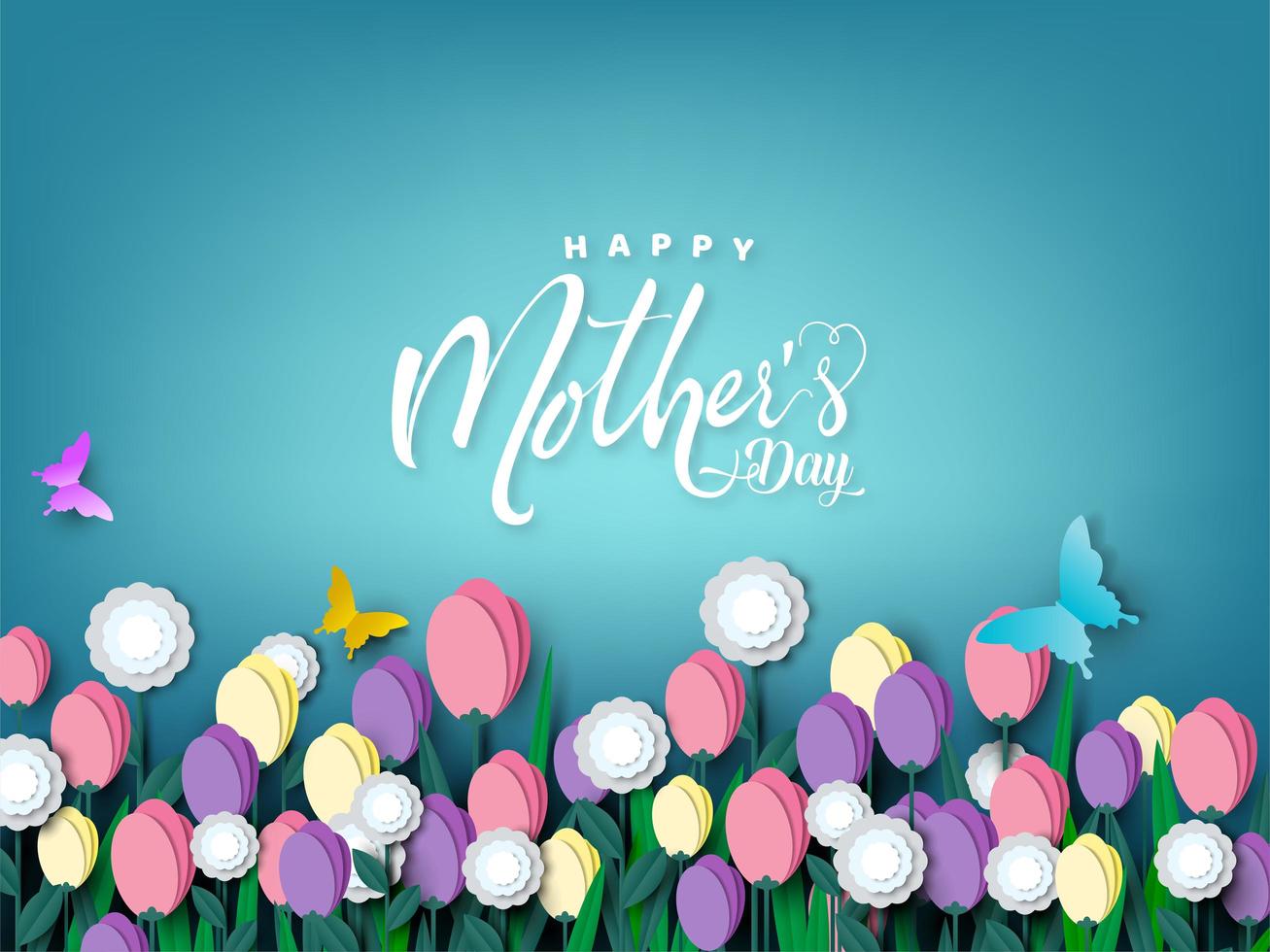 Happy Mother's day greeting card cut paper flower design  vector