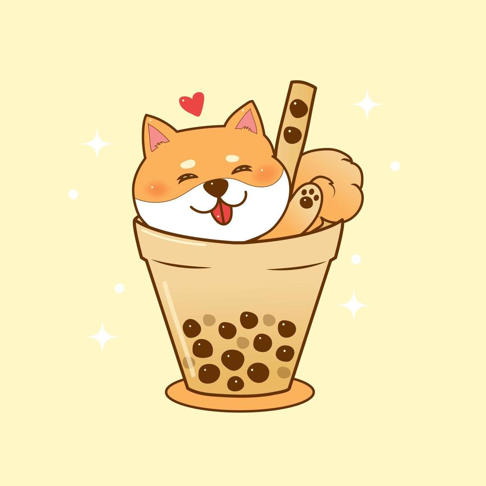 Cute shiba inu in bubble tea cup vector