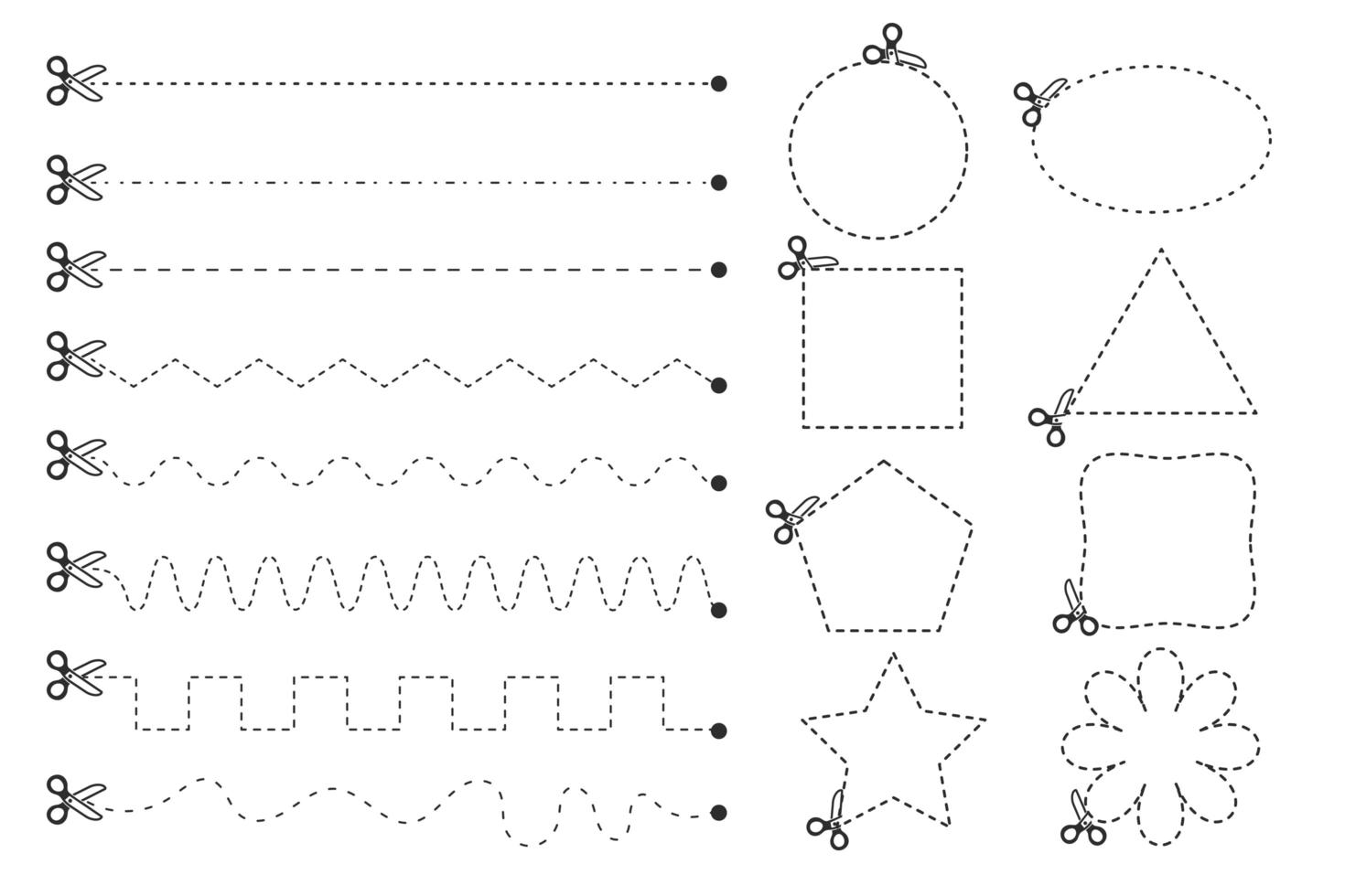 Dotted line geometric shapes with scissors  vector