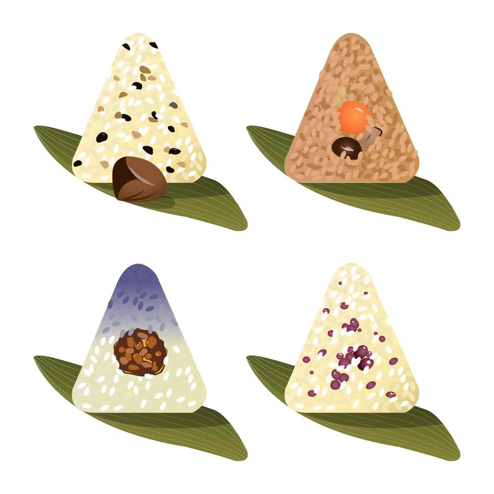 Variation of zongzi set on white vector