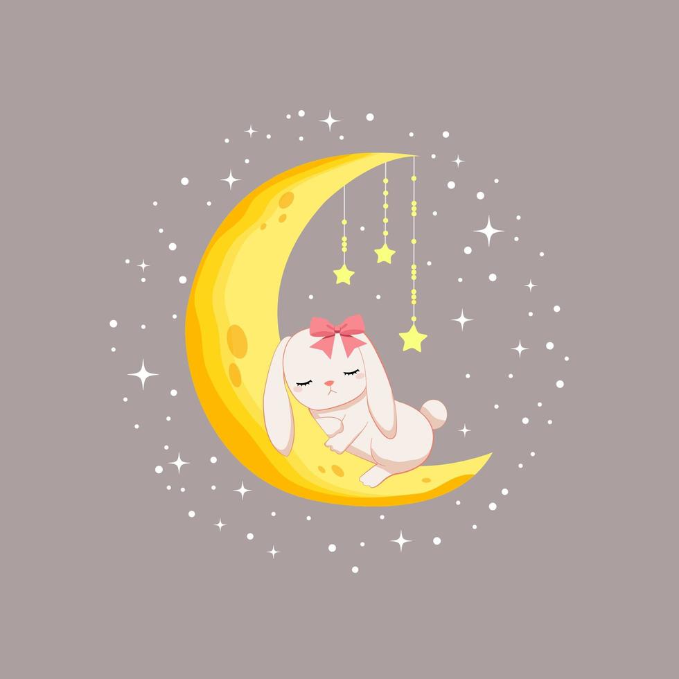 Cute rabbit sleeping on moon vector