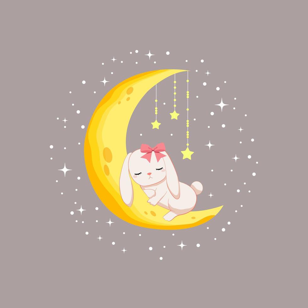 lindo conejo durmiendo en la luna vector