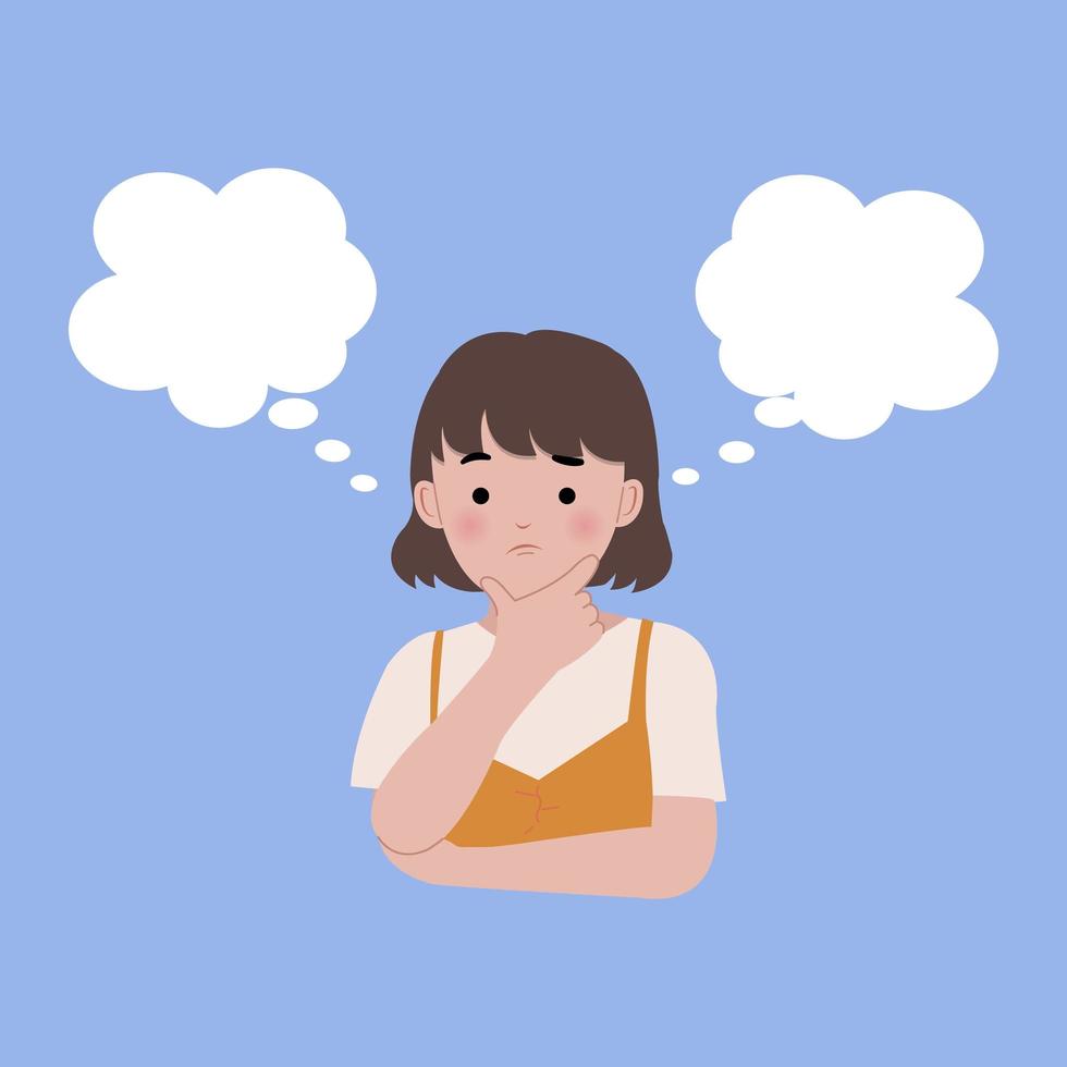 Young woman thinking between two choices vector