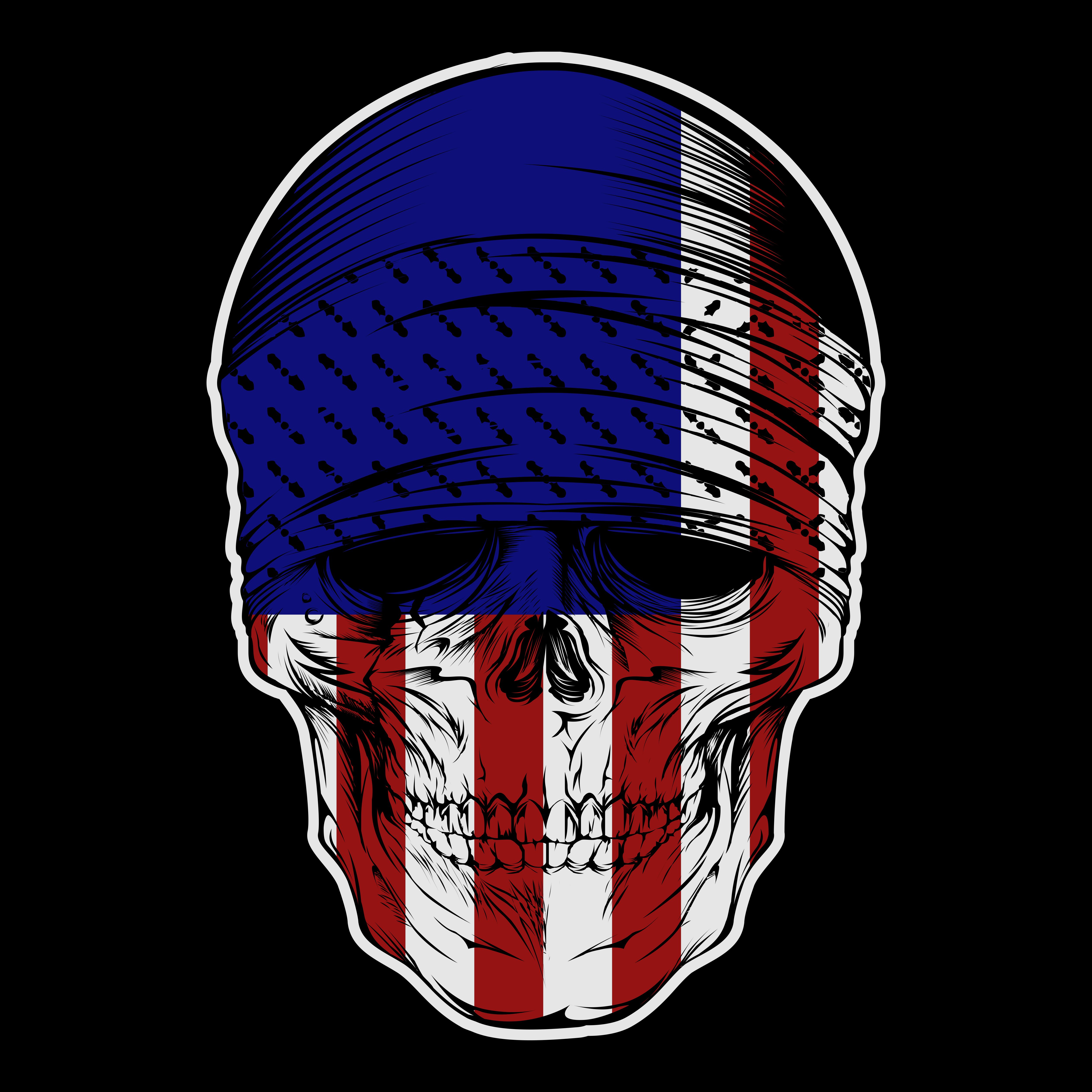 Download Skull wearing bandana with USA flag pattern - Download ...