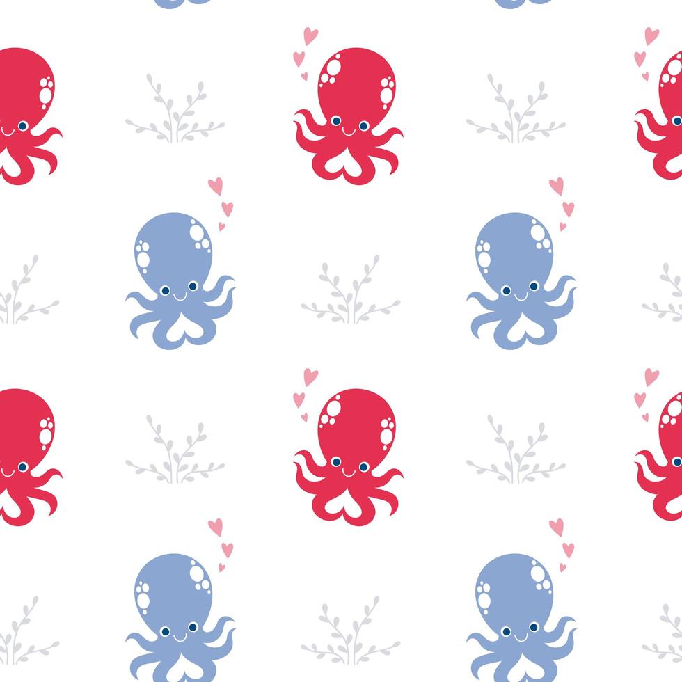 Seamless pattern with cute octopuses vector