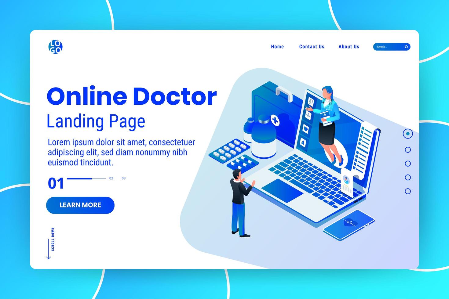 Online medical consultation service isometric webpage template vector