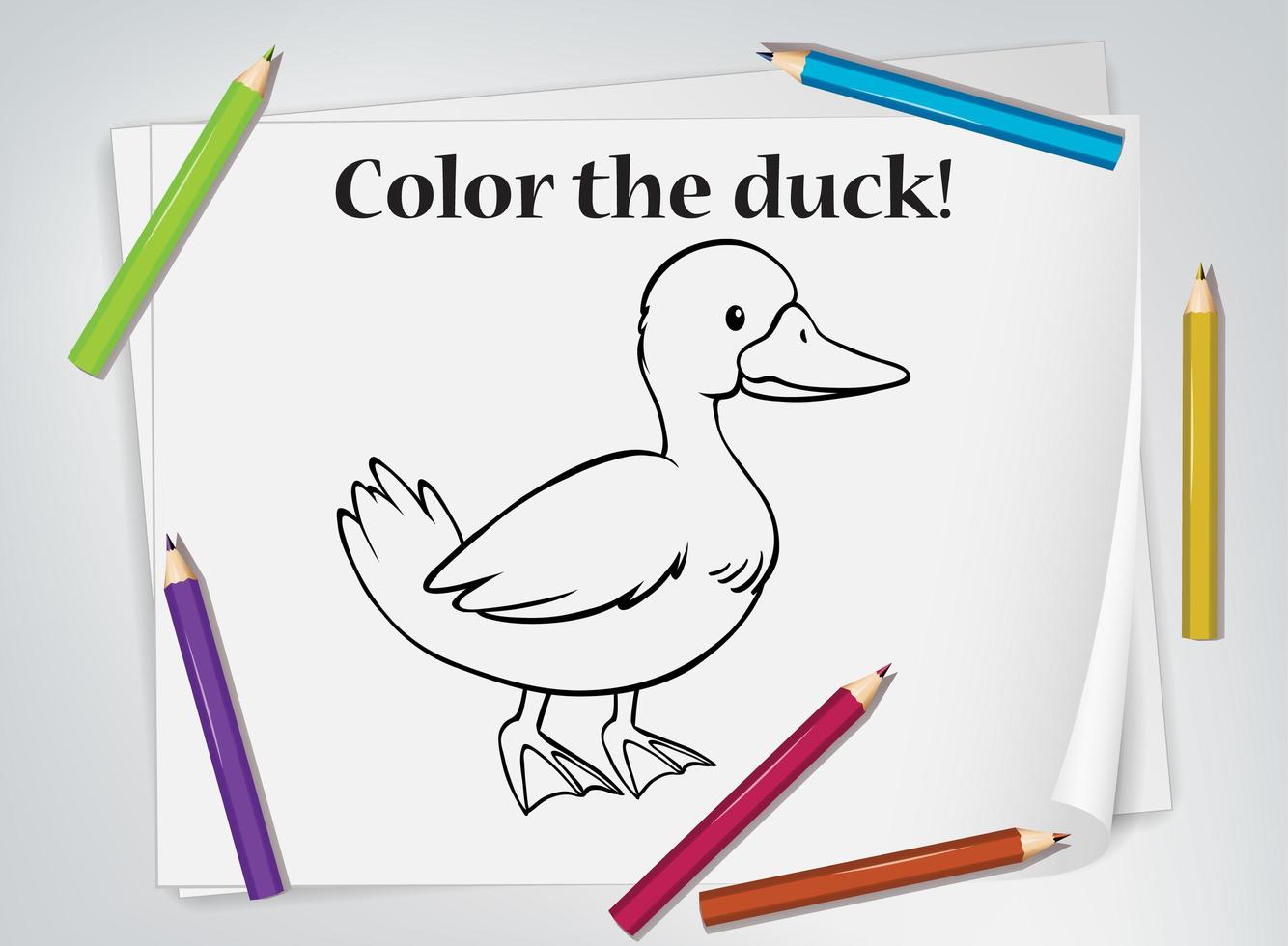 hoja de trabajo para colorear pato infantil vector