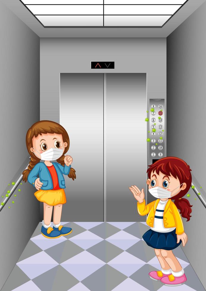 Children distancing in elevator vector