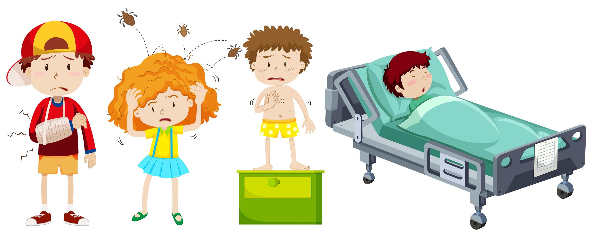 Sick children  elements set  vector