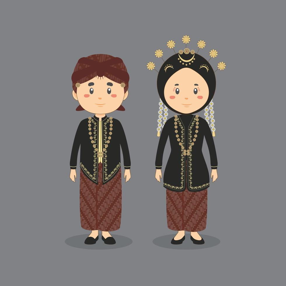 Couple Wearing Central Java Traditional Wedding Dress vector