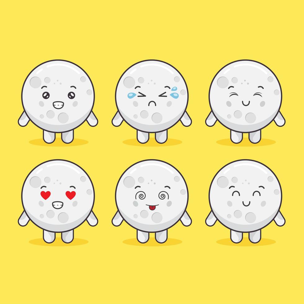 Kawaii Moon Characters With Various Expressions vector