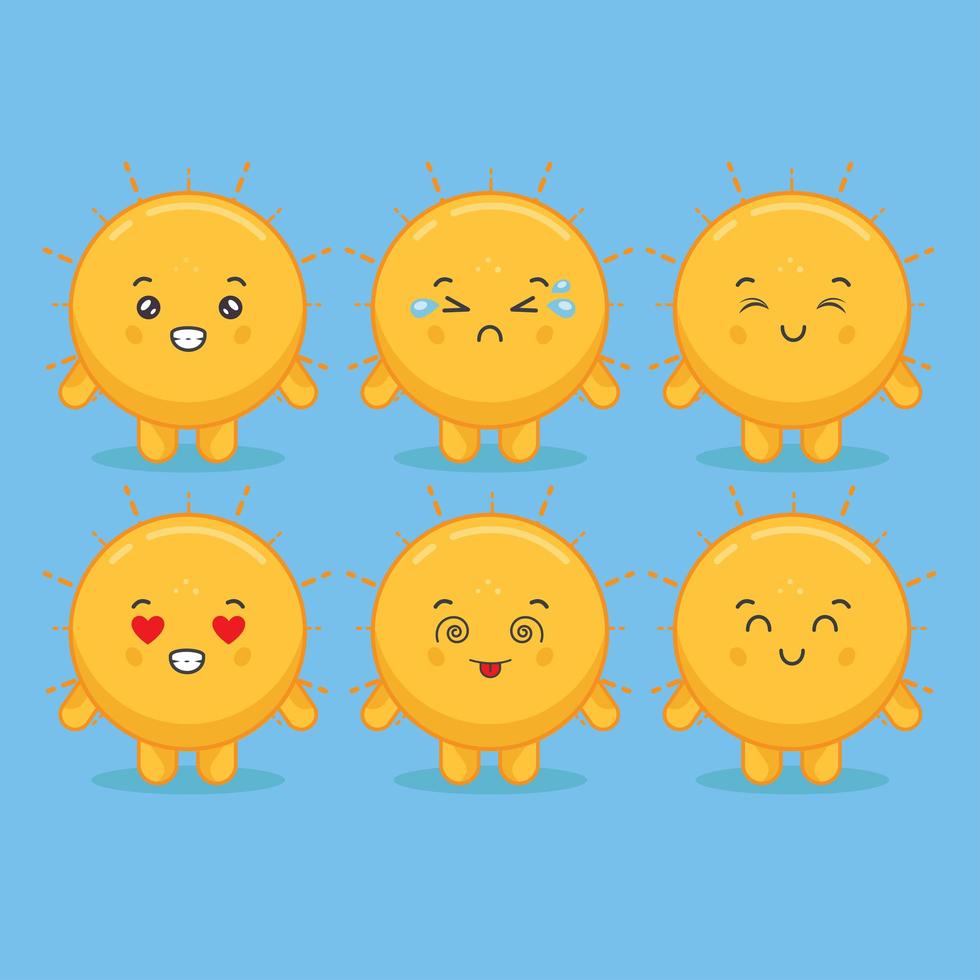 Kawaii Sun Characters With Various Expressions vector