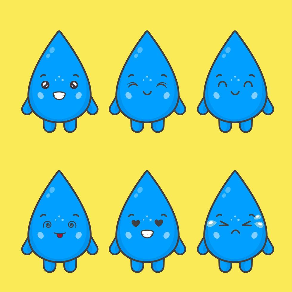 Personajes de gota de agua kawaii con varias expresiones vector