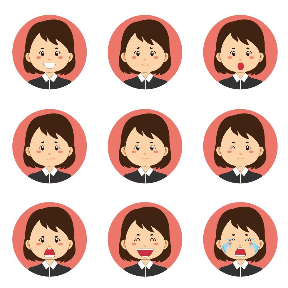 Businesswoman in Black Avatar With Various Expressions vector