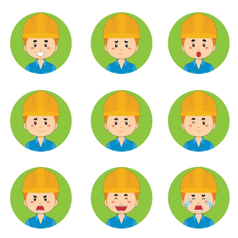 Construction Workers Avatar With Various Expressions vector