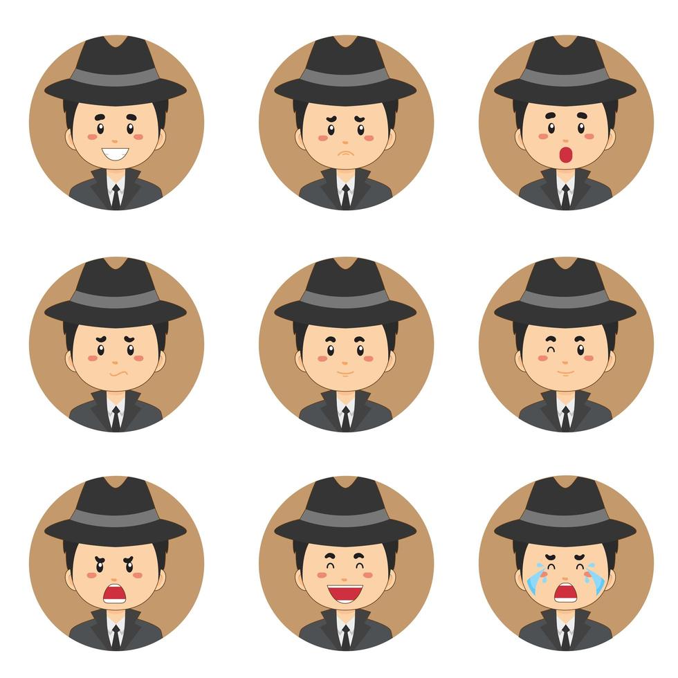 Detective Avatar With Various Expressions vector