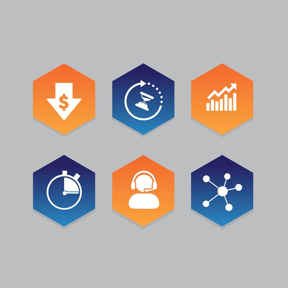 Flat Business Hexagon Icons Set vector