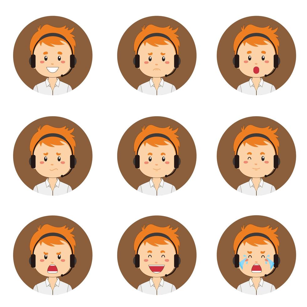 Male Customer Service Avatar With Various Expressions vector