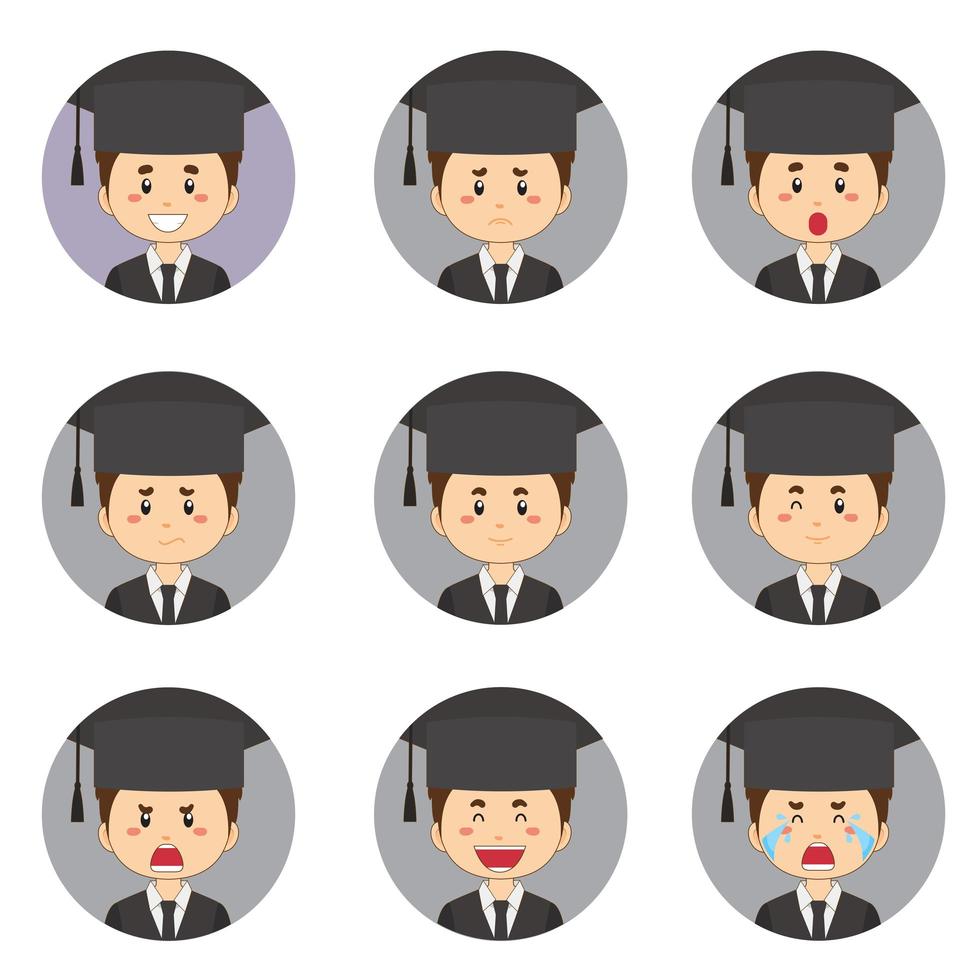 avatar de estudiante masculino con varias expresiones vector
