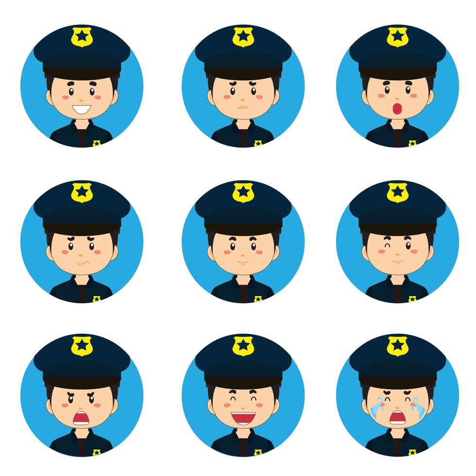 avatar de policía con varias expresiones vector