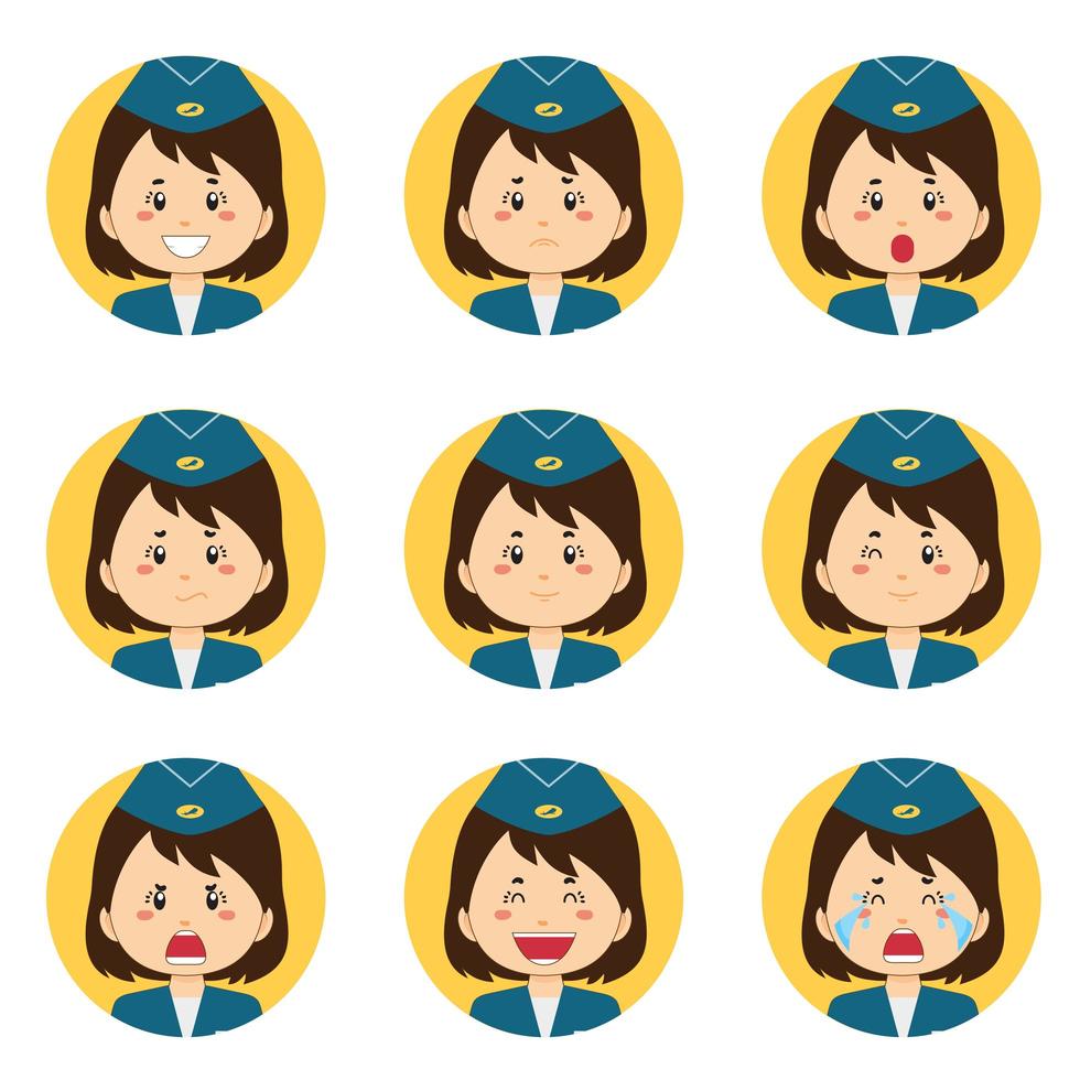 Stewardess Avatar With Various Expressions vector