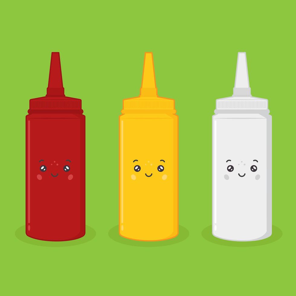 Kawaii personaje botellas de comida rápida vector