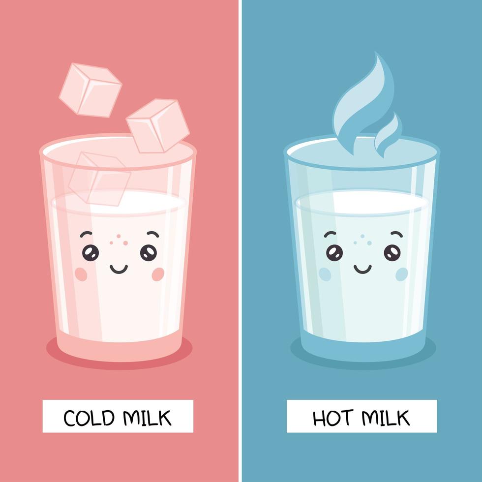 kawaii leche fría y leche caliente vector