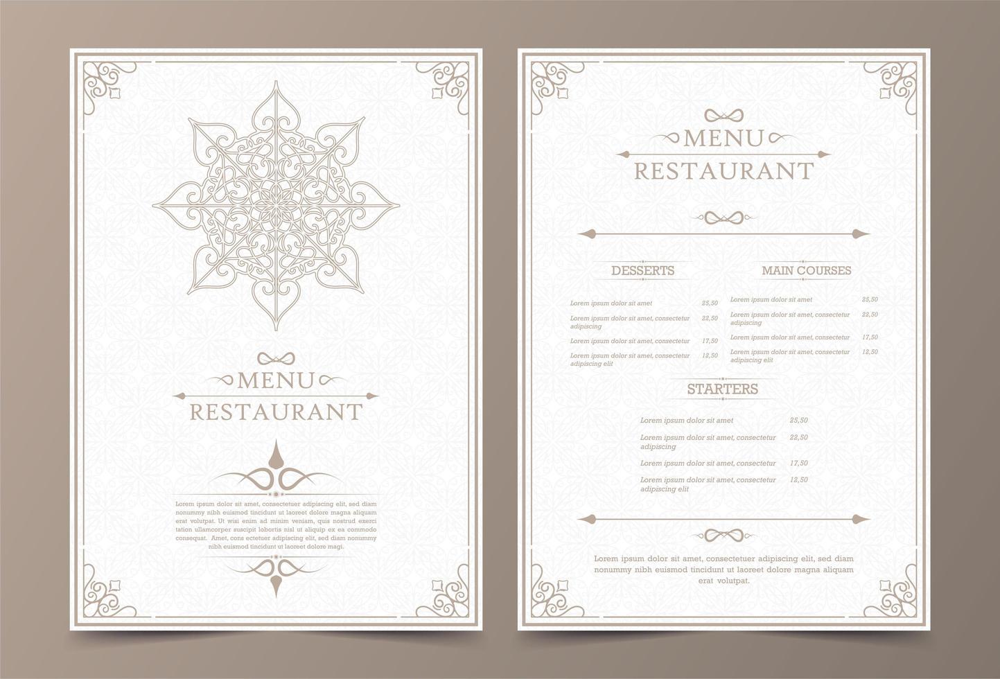 Vintage Menu Layout with Ornamental  vector