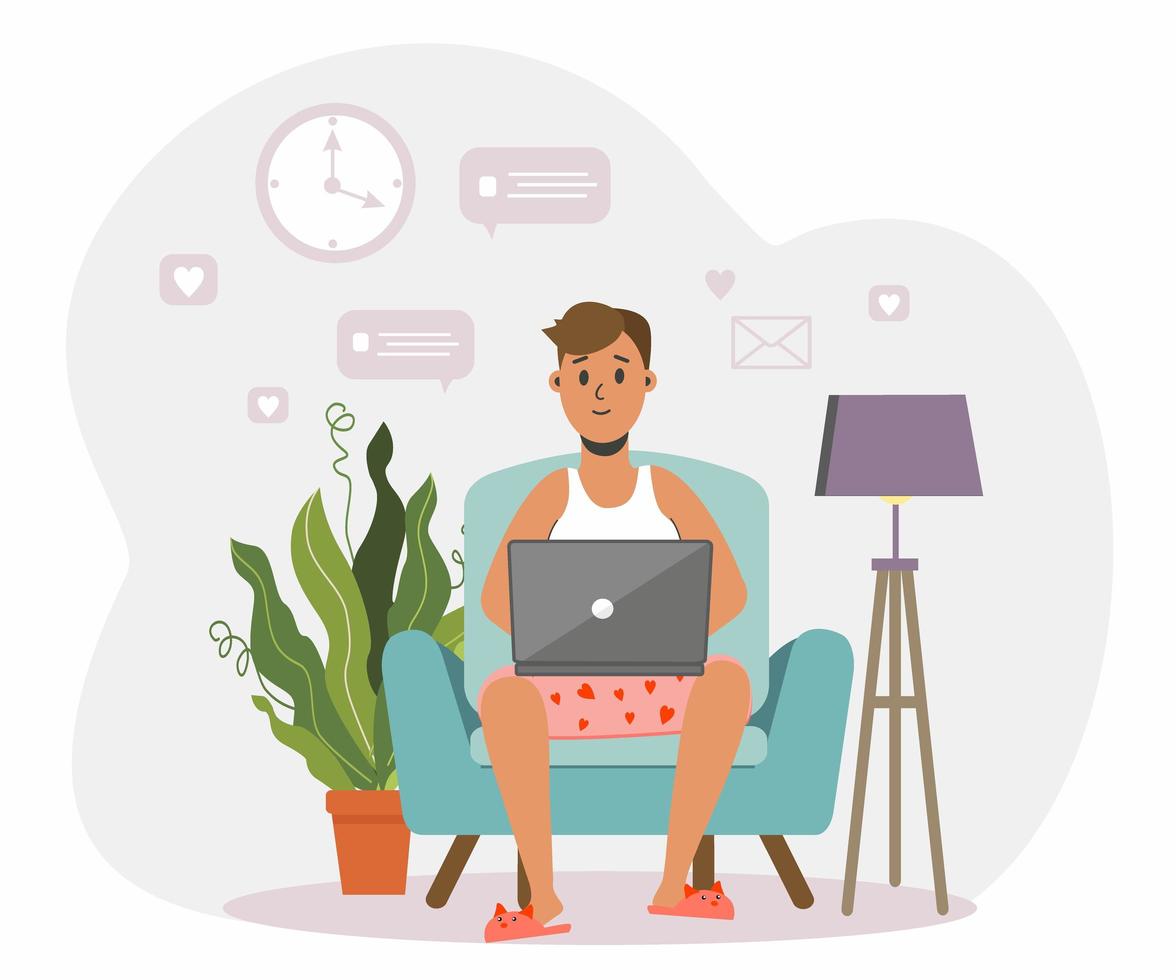 Freelancing Man Working on Couch in Family Shorts vector