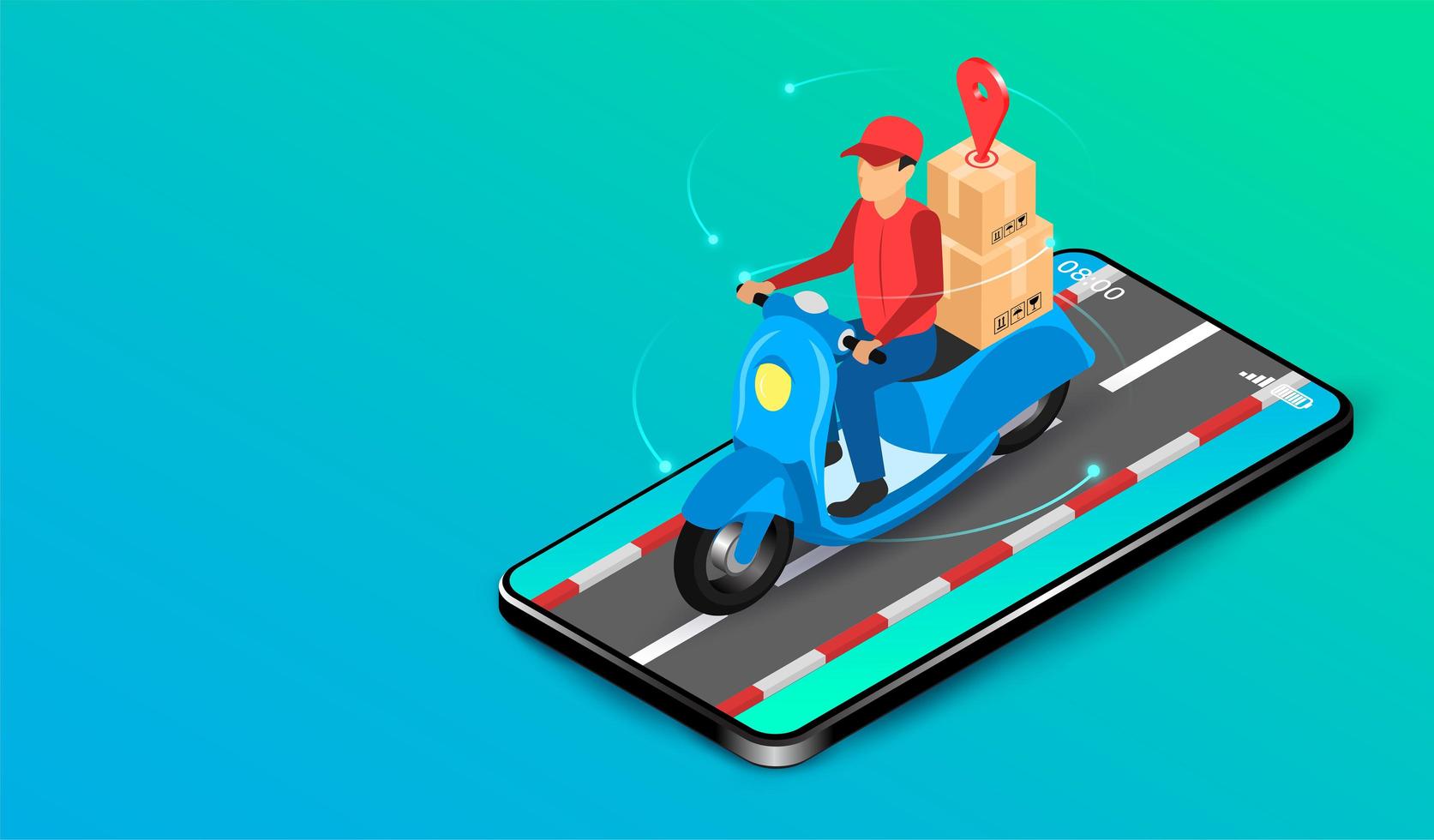 Mobile App Delivery Man on Scooter vector