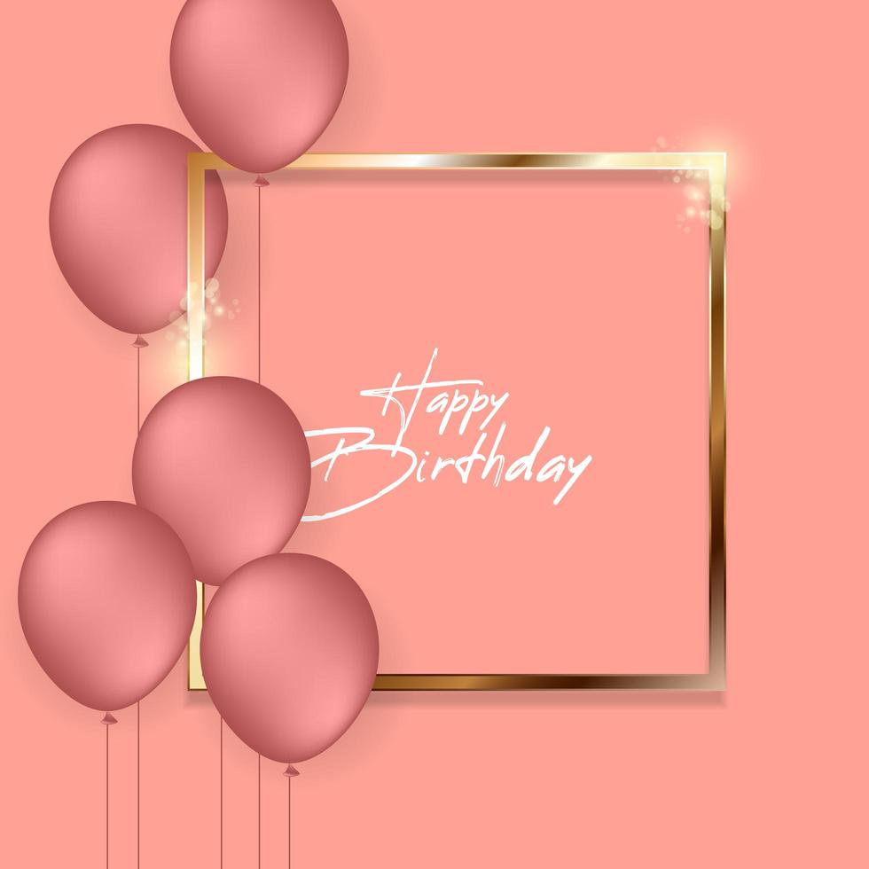 Gold  square frame with  copper balloons on coral vector