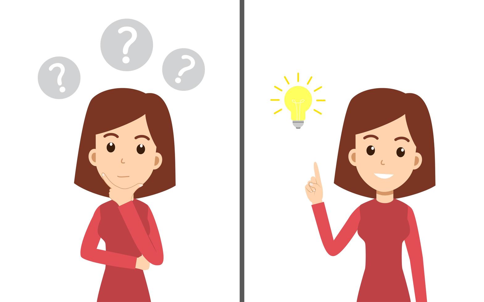 Woman thinking and man having an idea set vector