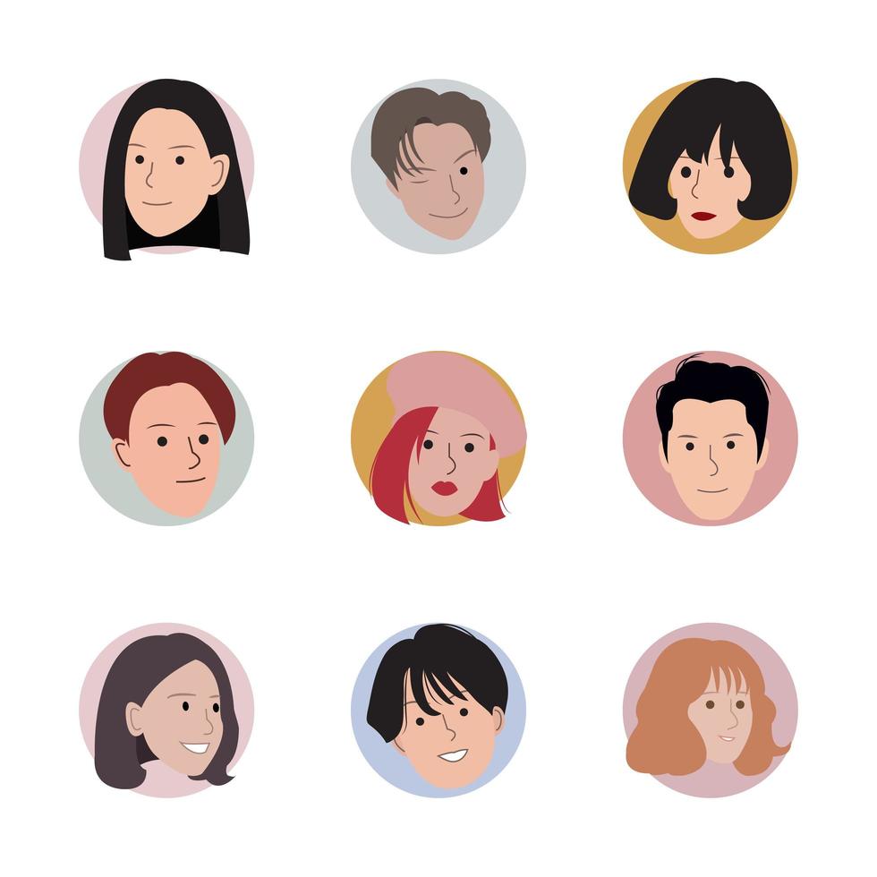 Set of stylish avatar heads in circles vector