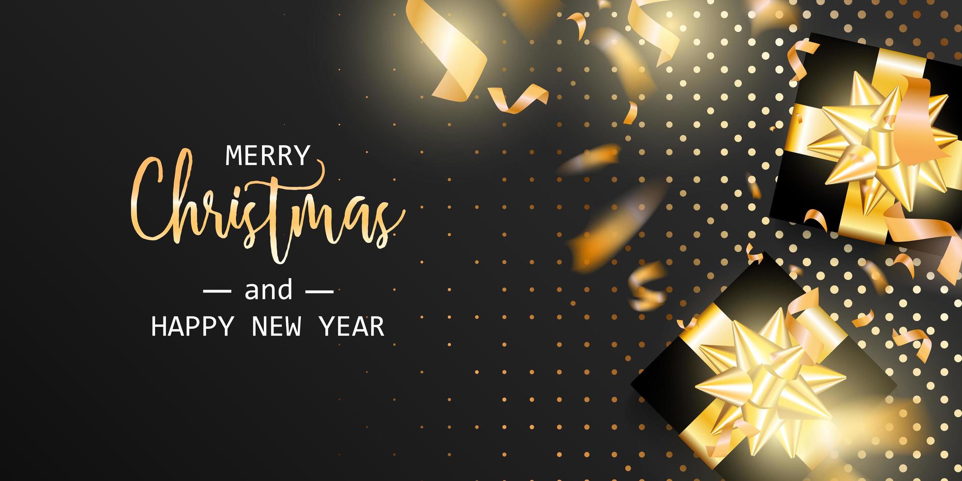 Holiday Banner with Black Presents with Gold Bows vector