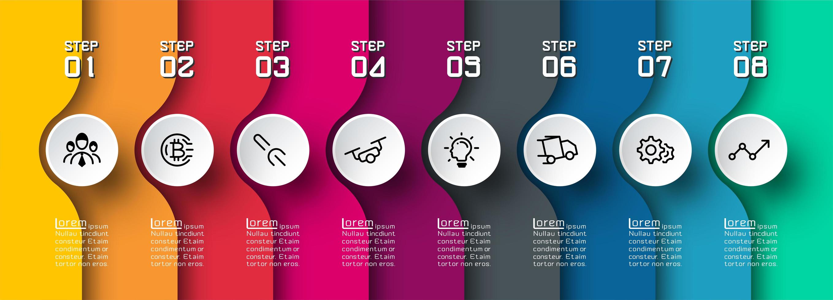 Colorful curved layer infographic with icons in circles vector