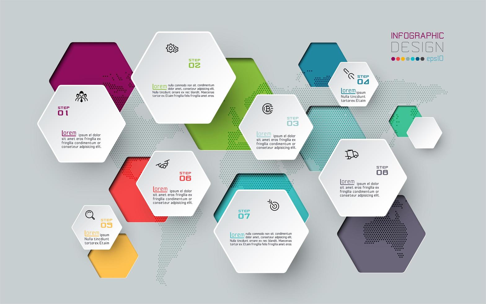 Colorful floating hexagon inforgraphic vector
