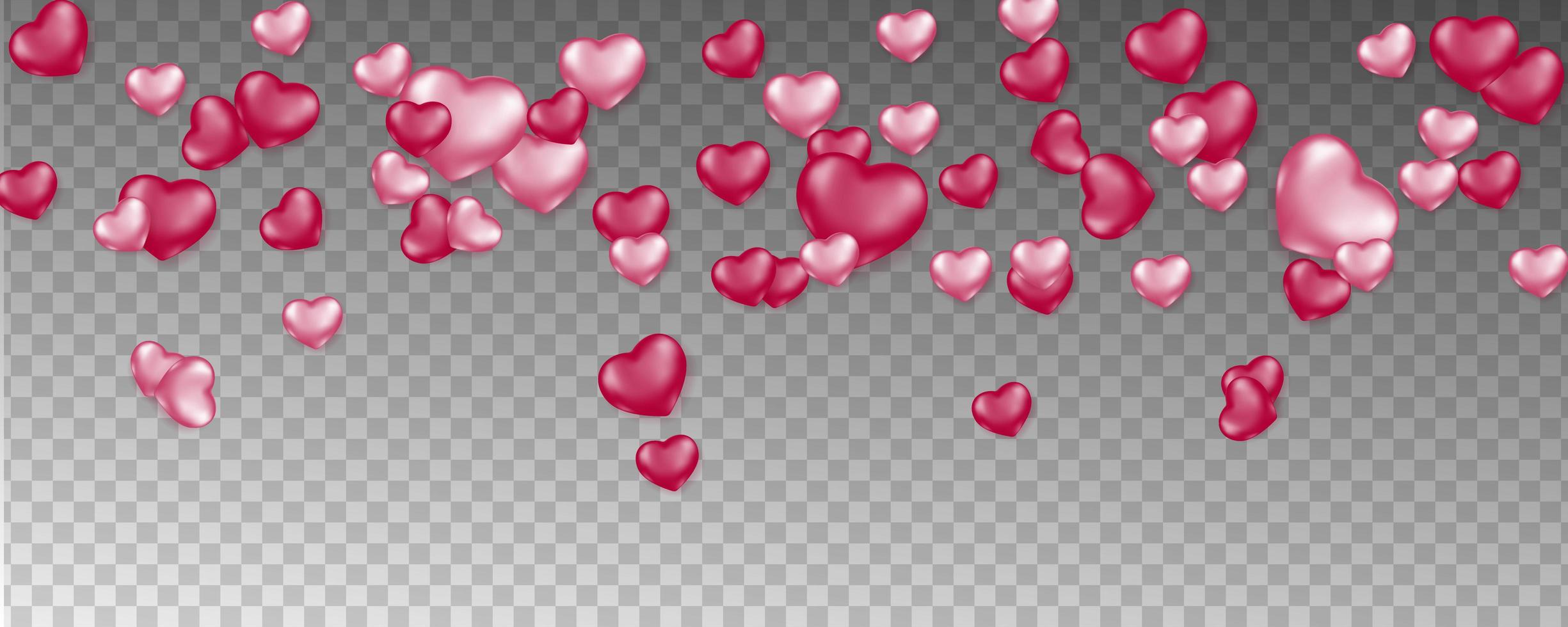 Pink falling hearts on transparent pattern vector