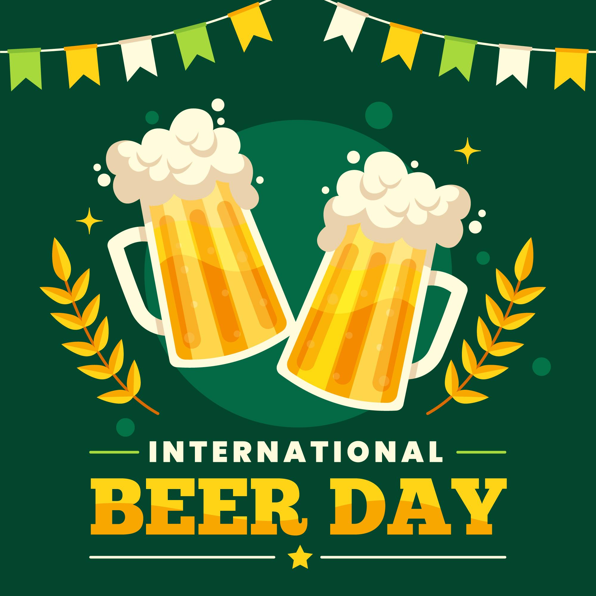 International beer day poster with mugs on green Download Free