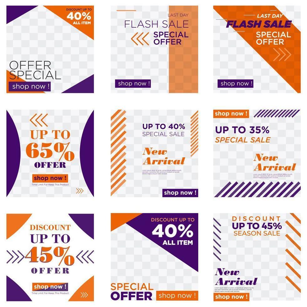 Orange and purple sale social media post set vector