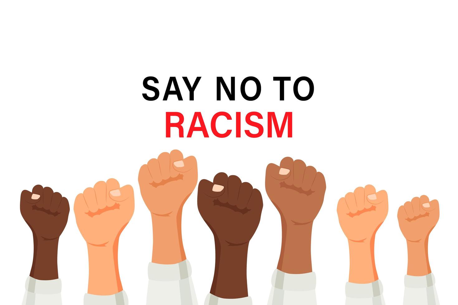 Say no to racism poster with multiracial raised arms vector