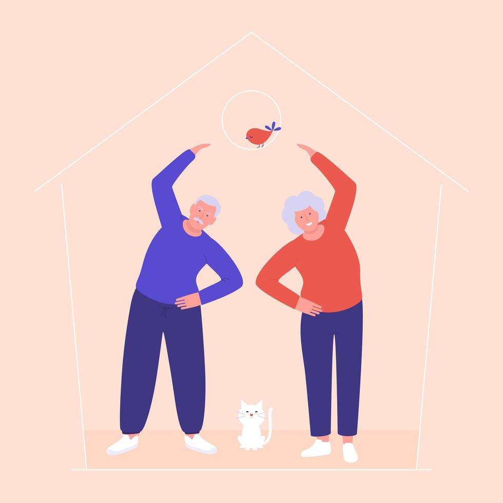 Elderly Couple Doing Excercise at Home vector