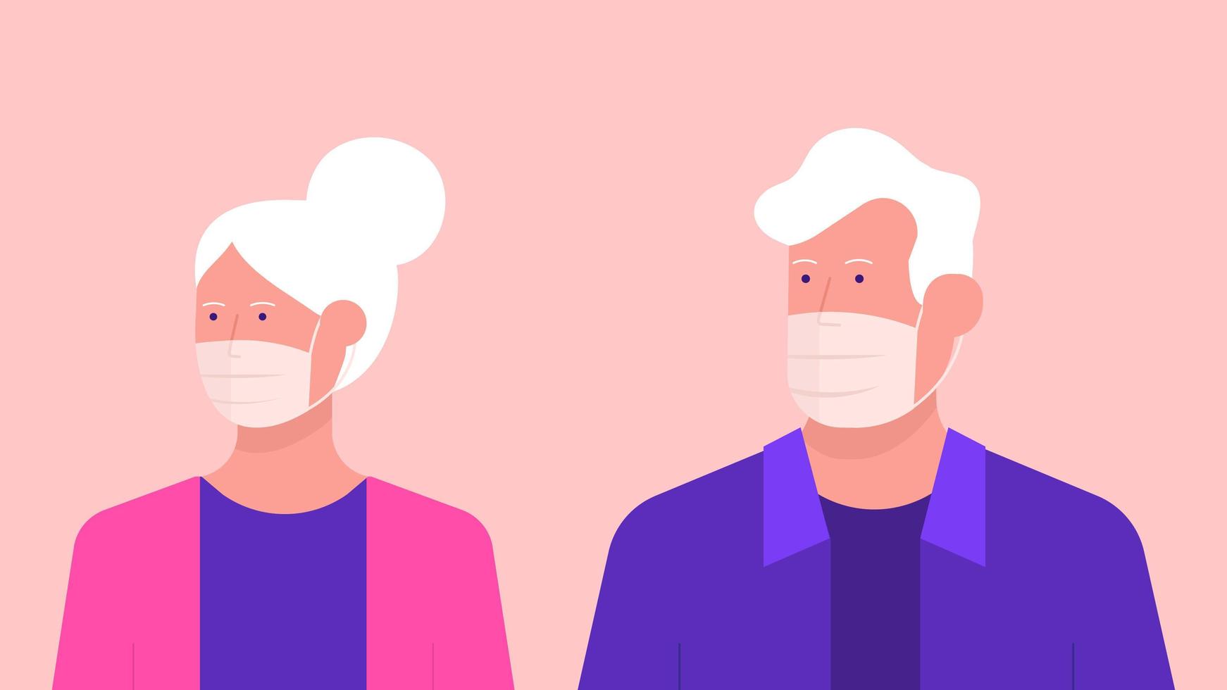 pareja de ancianos con mascarilla desechable vector