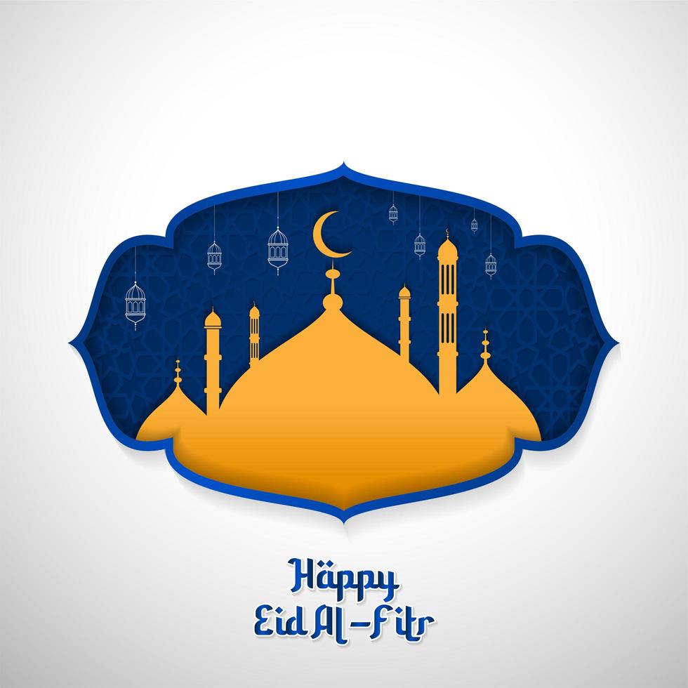 feliz eid al fitr estilo de corte de papel vector