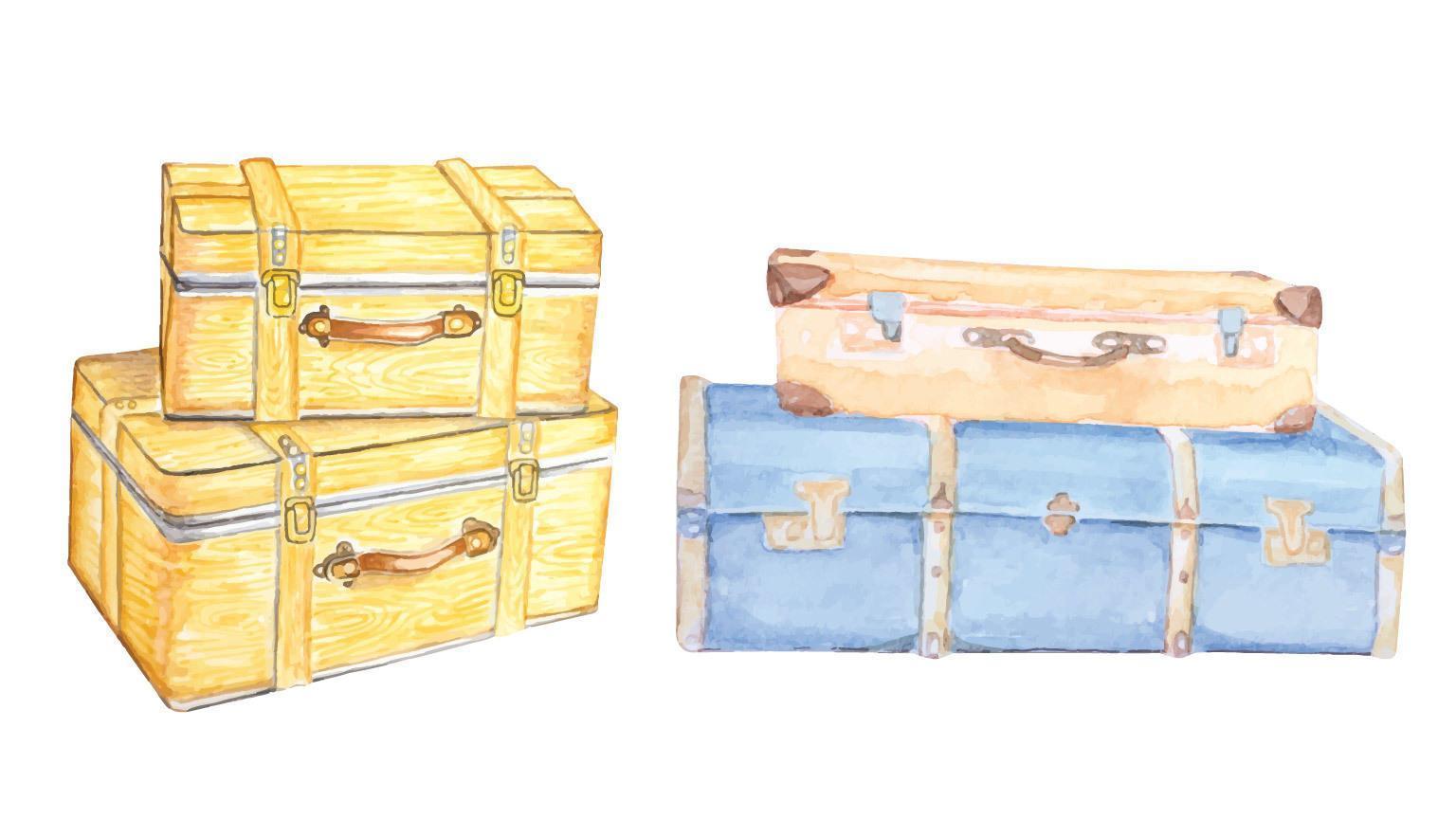 Download Vintage Watercolor Painting of Luggage - Download Free Vectors, Clipart Graphics & Vector Art