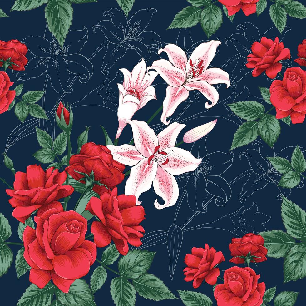 hermosas flores sobre fondo azul vector